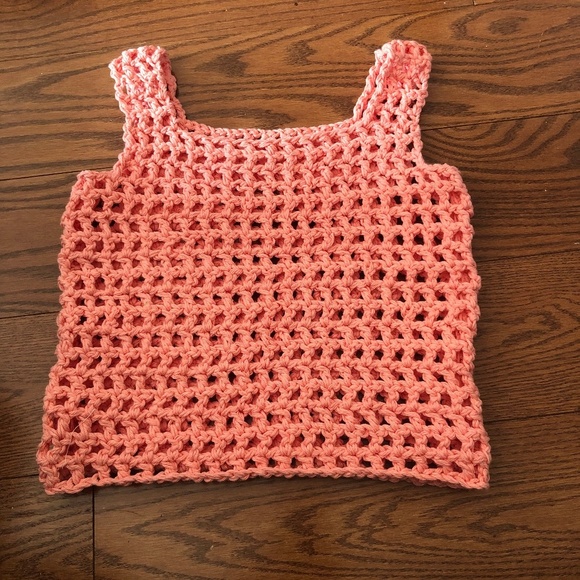 Hand- crocheted peach coloured cotton mesh pop-top -new - Picture 7 of 8
